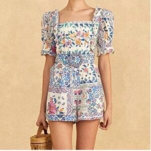 Farm Rio Off-White Romantic Bandanas Organic Cotton Romper/ Size XL